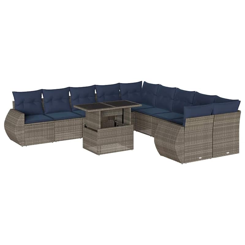 vidaXL 11 Piece Patio Sofa Set with Cushions Black/Brown/Gray Poly Rattan - 24.4 x 24.4 x 27.2