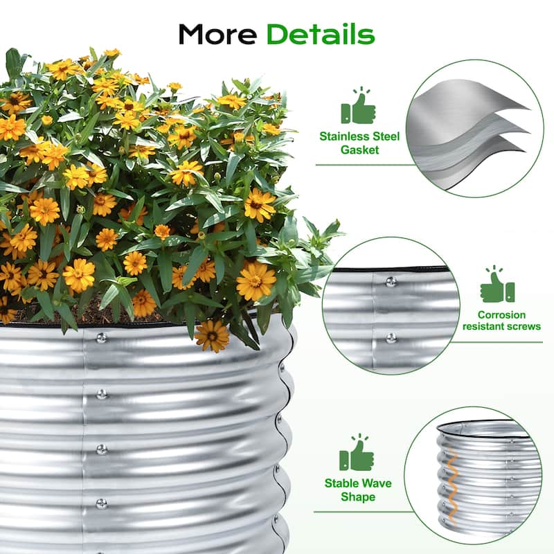 Aoodor 16.7'' Tall Aluzinc Metal Raised Garden Bed 24'' Round, Set of 2 - 24"W x 17"H