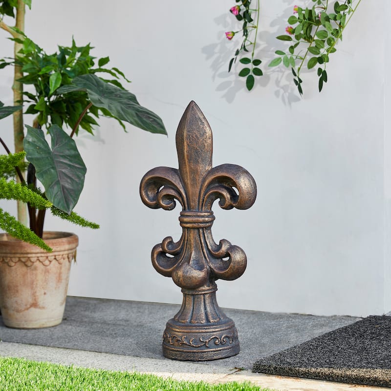 Glitzhome 21.25"H or 27.25"H MGO Bronze Standing Fleur De Lis Statue Outdoor Sculpture