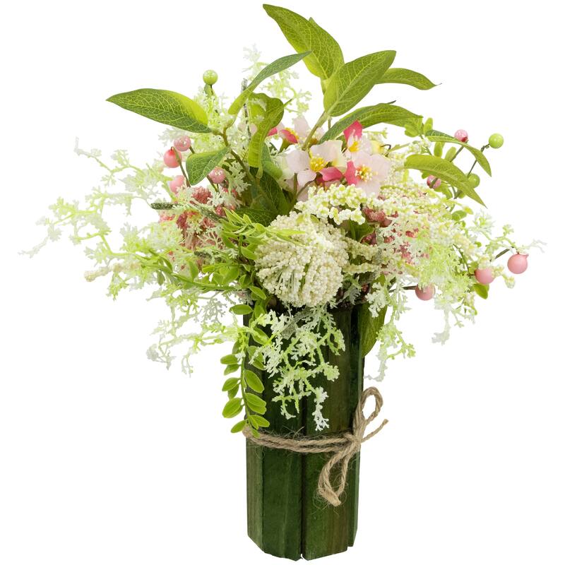 Hydrangea and Berry Floral Spring Bouquet - 14" - Pink and Green
