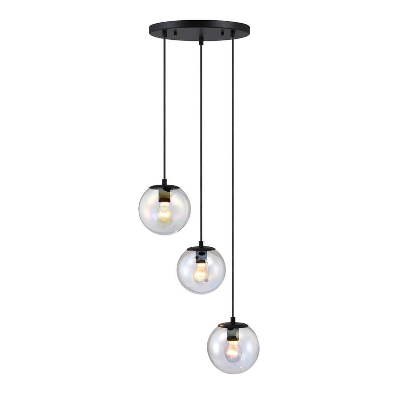Neva 3-Light Matte Black Transitional Globe Chandelier for Entryways with 7 in. Clear Iridescent Glass Shades - 17.75