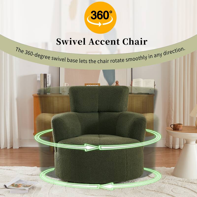 Roomfitters 360° Upholstered Swivel Barrel Accent Chair with Adjustable Headrest for Living Room