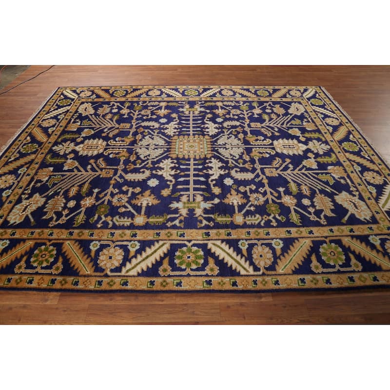 All-Over Blue Oushak Oriental Area Rug Handmade Wool Carpet - 7'11"x 9'9"