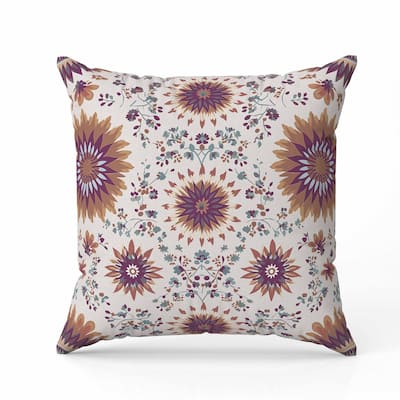 Delightful Dandelions Indoor/Outdoor Reversible Throw Pillow Purple and Coffee