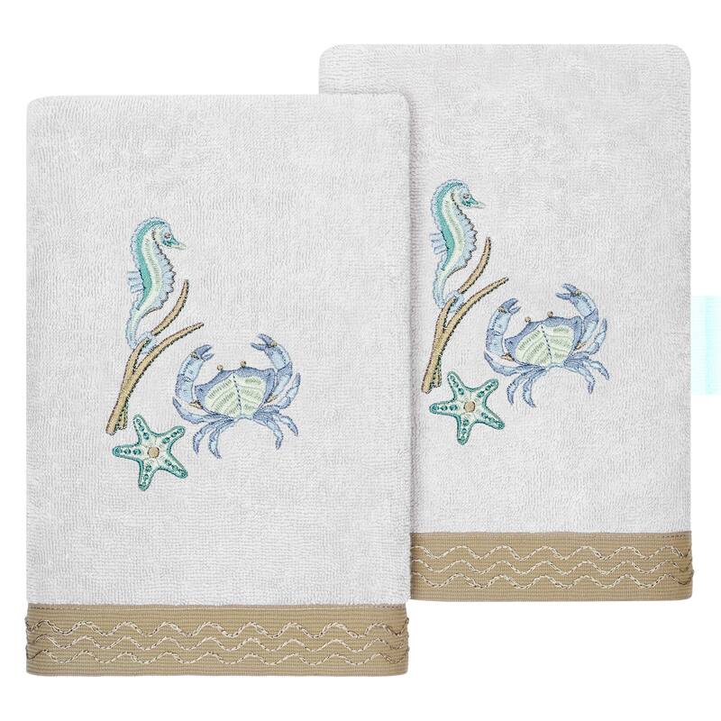 Authentic Hotel and Spa Turkish Cotton Aaron 2PC Embellished Hand Towel Set - Silver