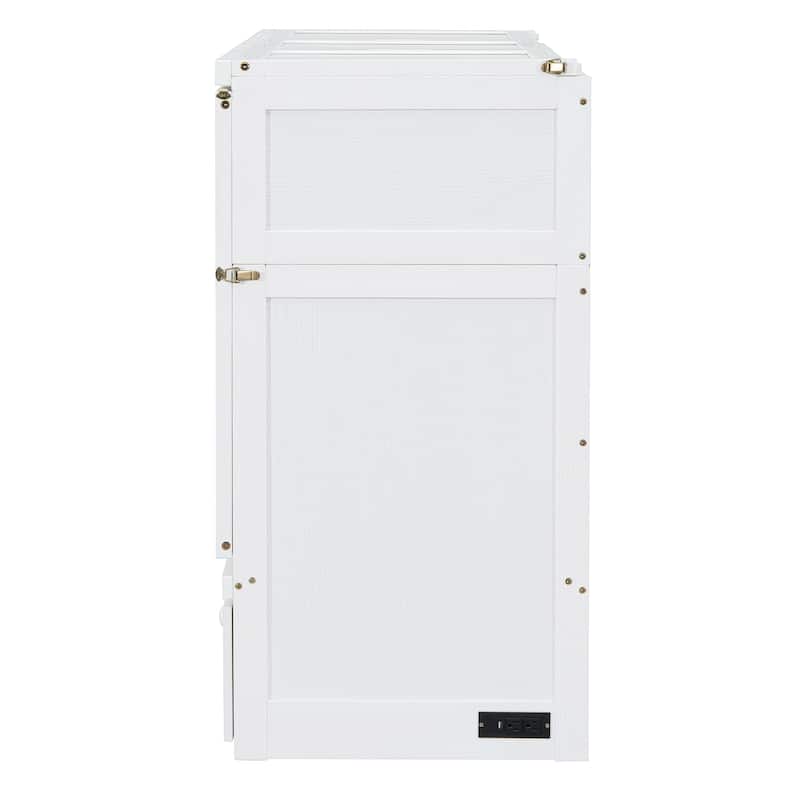 Queen Size Murphy Bed with USB Port, Large Drawer, and Space-Saving Design, White