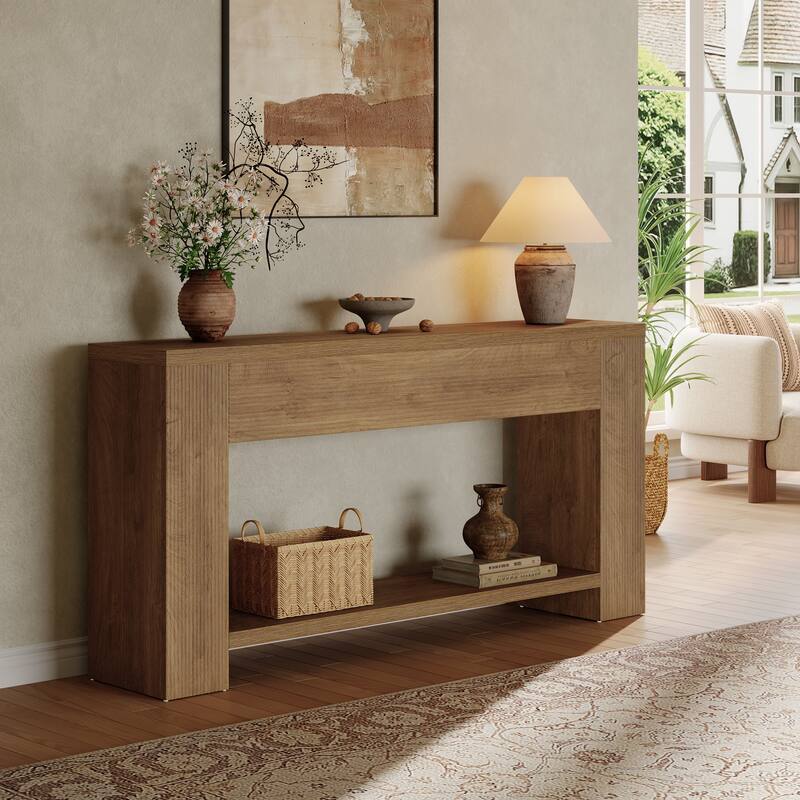 70.9-Inch Long Farmhouse Wooden Console Table wiht 2-tier Storage - 11.8" D x 70.86" W x 33.4" H