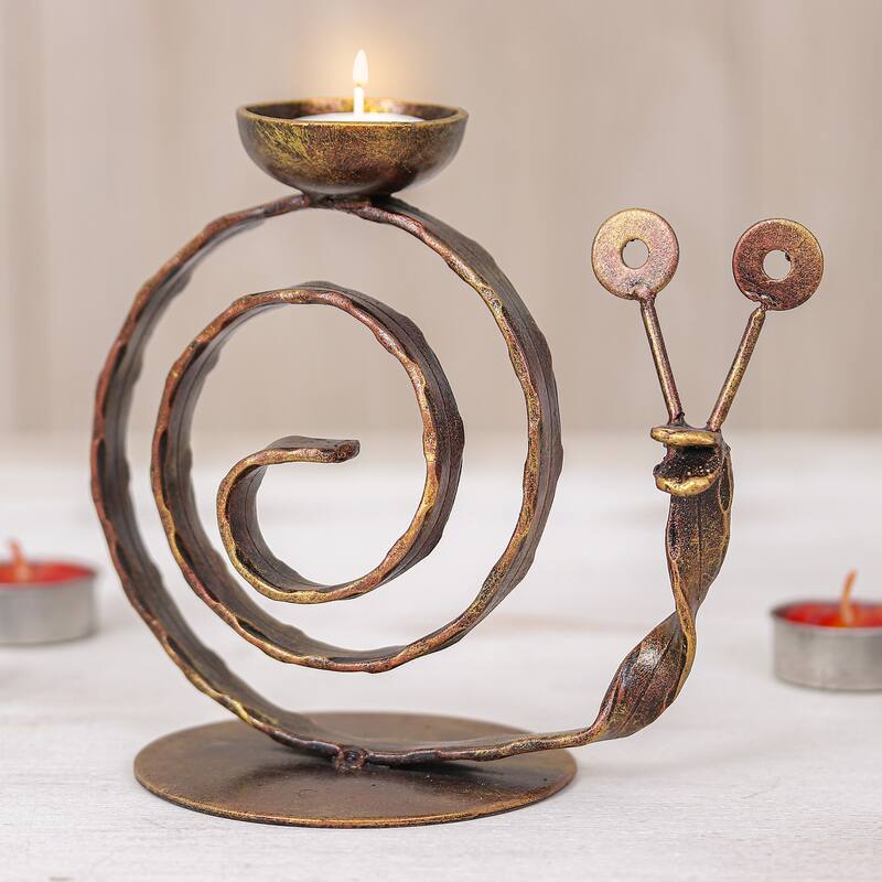 Novica Handmade Happy Snail Iron Tealight Holder