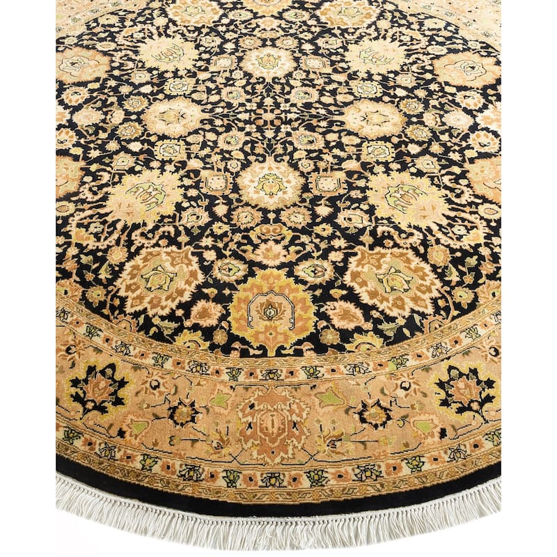 Overton Handknotted Wool Traditional Oriental Black Round Area Rug - 6' x 9'