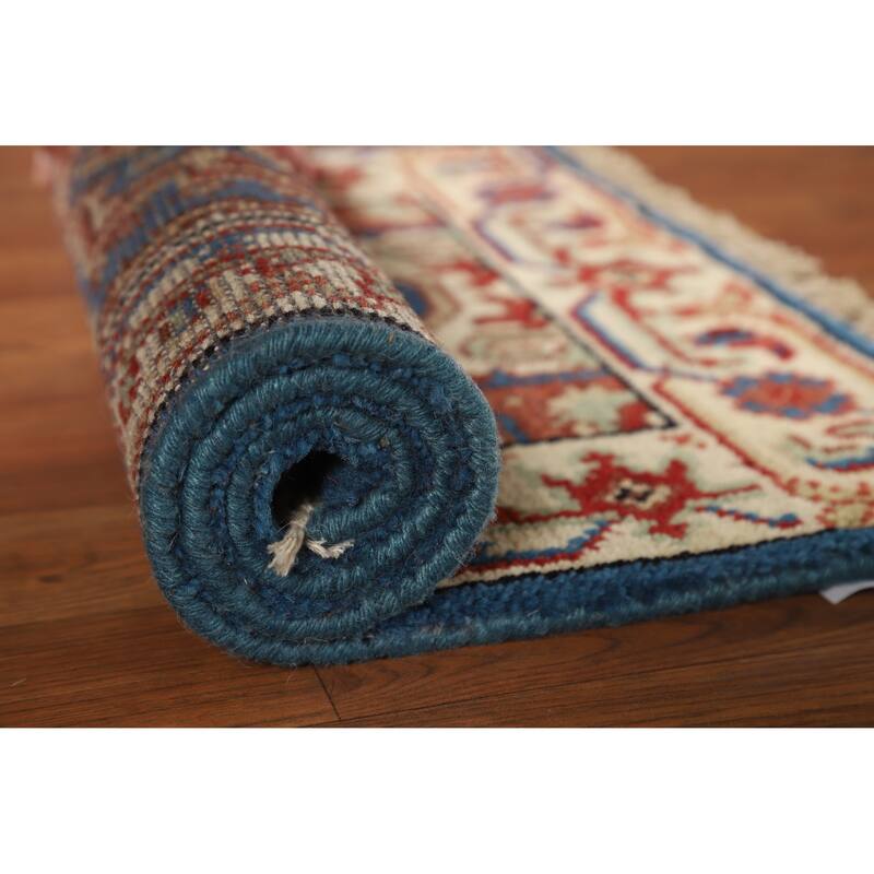 Hand Knotted Oriental 100% Wool Carpet Traditional Medallion Navy Blue & Blues Heriz (serapi) Area Rug - 3' 0'' X 2' 0''