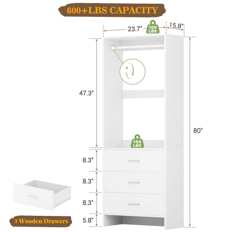 Cimly Freestanding Closet Sytem, Closet Organizer Wardrobe for Walk-in and Reach-in Closet