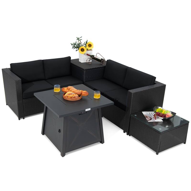 Gymax 5PCS Outdoor Patio Furniture Set w/ 50000 BTU Propane Fire Pit