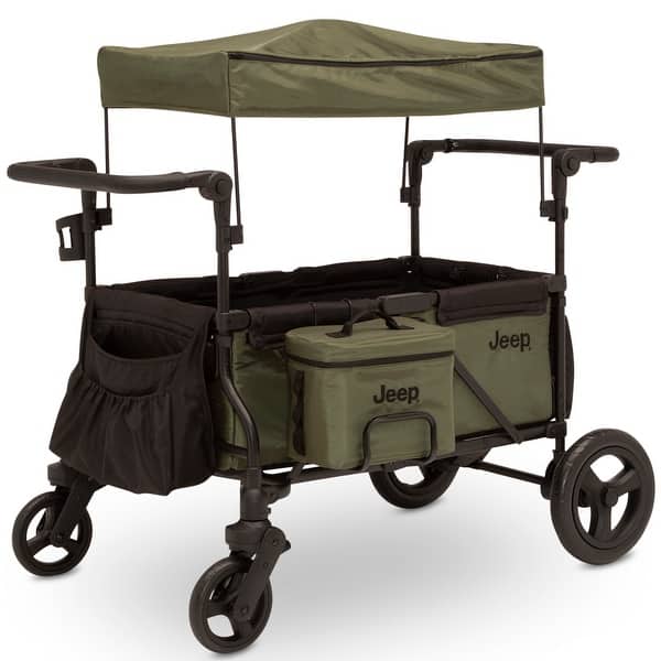 slide 2 of 7, Jeep Deluxe Wrangler Wagon Stroller Green