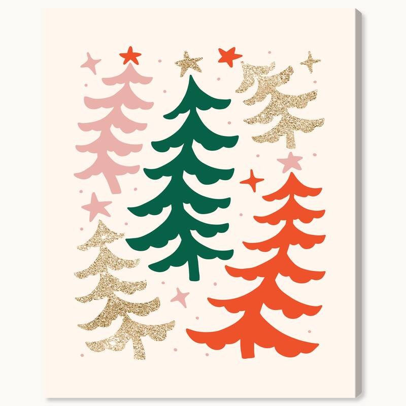 Wynwood Studio Canvas Holiday and Seasonal Dancing Pines Glitter Gold Modern & Contemporary Wall Art Canvas Print
