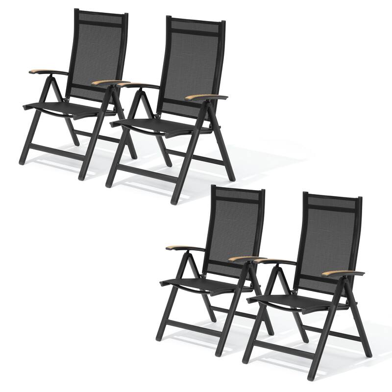 Pellebant Patio Folding Chairs Camping Deck Garden Aluminum Dining Chair - 23.6 in W * 16.9 in D * 42.1 in H - Black - 4PCS