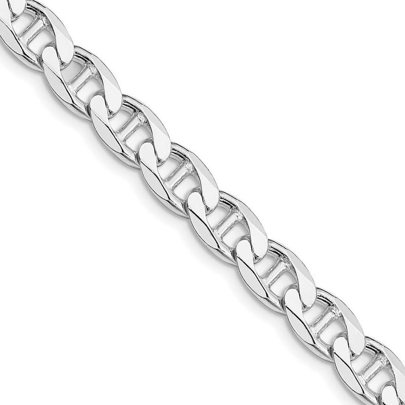 Curata 925 Sterling Silver Rhodium 7.4mm Flat Miami Curb Mariner Anchor Chain For Men