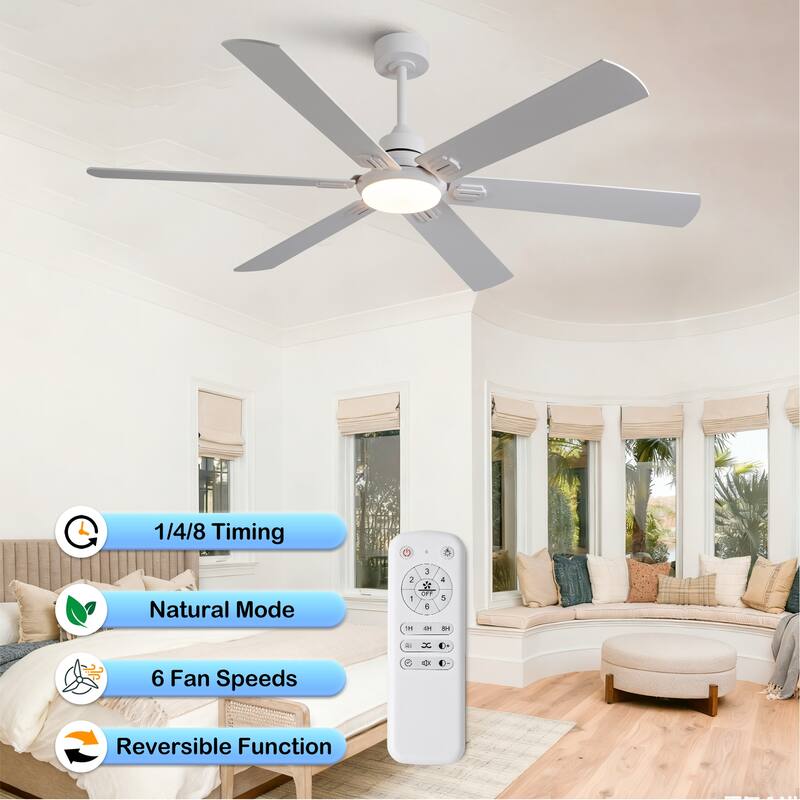 60" Ceiling Fan with Light, Remote Control, Dimmable LED, 6-Speed Quiet DC Motor
