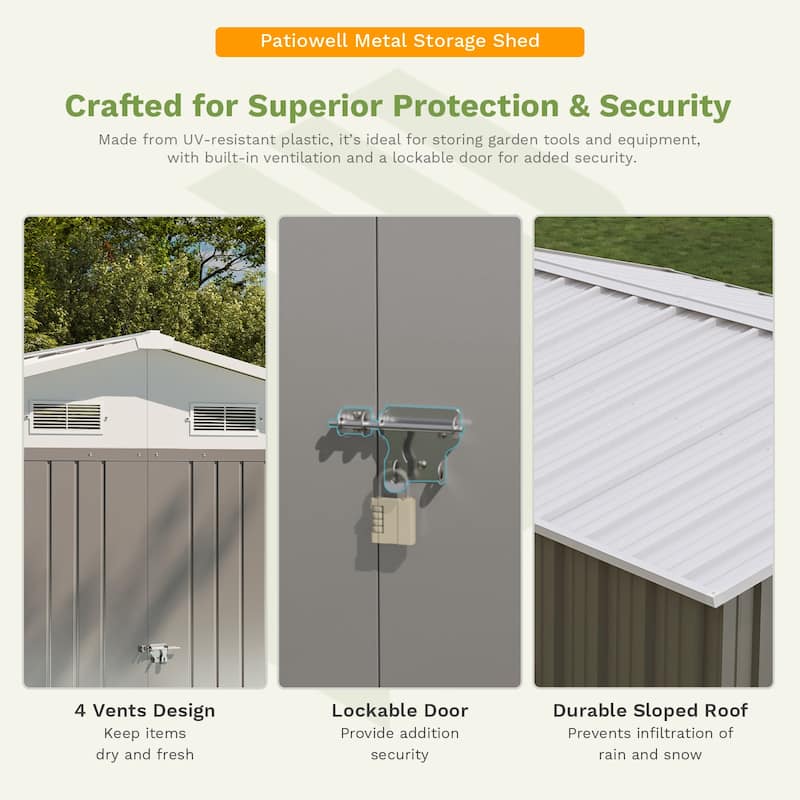 Patiowell 10' x 12' &10' x 14' Metal Outdoor Storage Shed with Floor Frame for Garden, Backyard, Patio