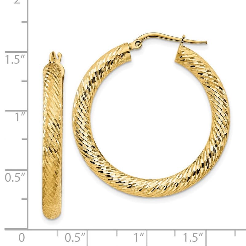 Curata 14k Yellow Gold Sparkle Cut Round Hoop Earrings - 35x34mm