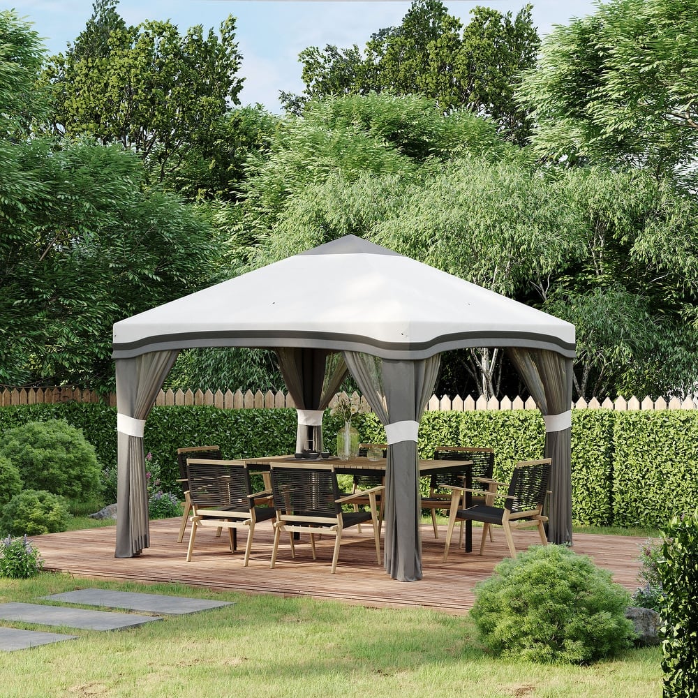 Outsunny 10' x 10' Pop Up Canopy with Netting, Foldable Tents for Parties, Height Adjustable