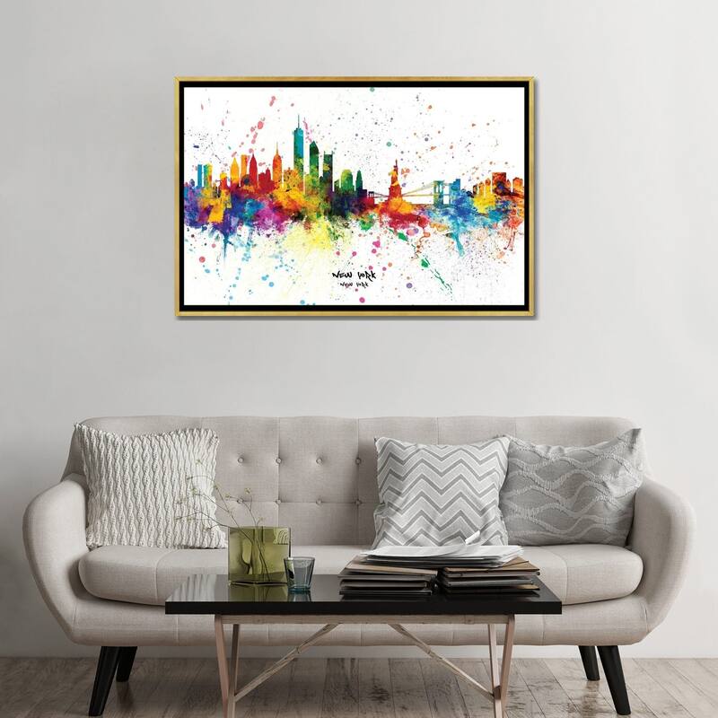 iCanvas "New York Skyline Splash" by Michael Tompsett Framed Canvas Print