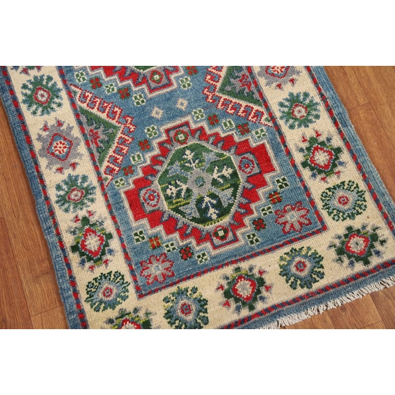Blue Kazak Oriental Foyer Rug Handmade Wool Carpet - 2'0" x 3'0"