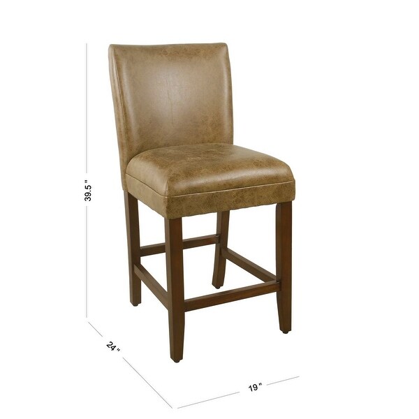 HomePop 24" luxury faux leather barstool - Distressed Brown Faux Leather - 24 inches - 24 inches