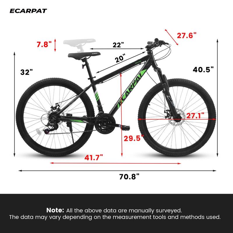 Unisex Mountain Bike - Aluminum Frame, Suspension Fork, Disc Brakes, Multiple Speeds - 27