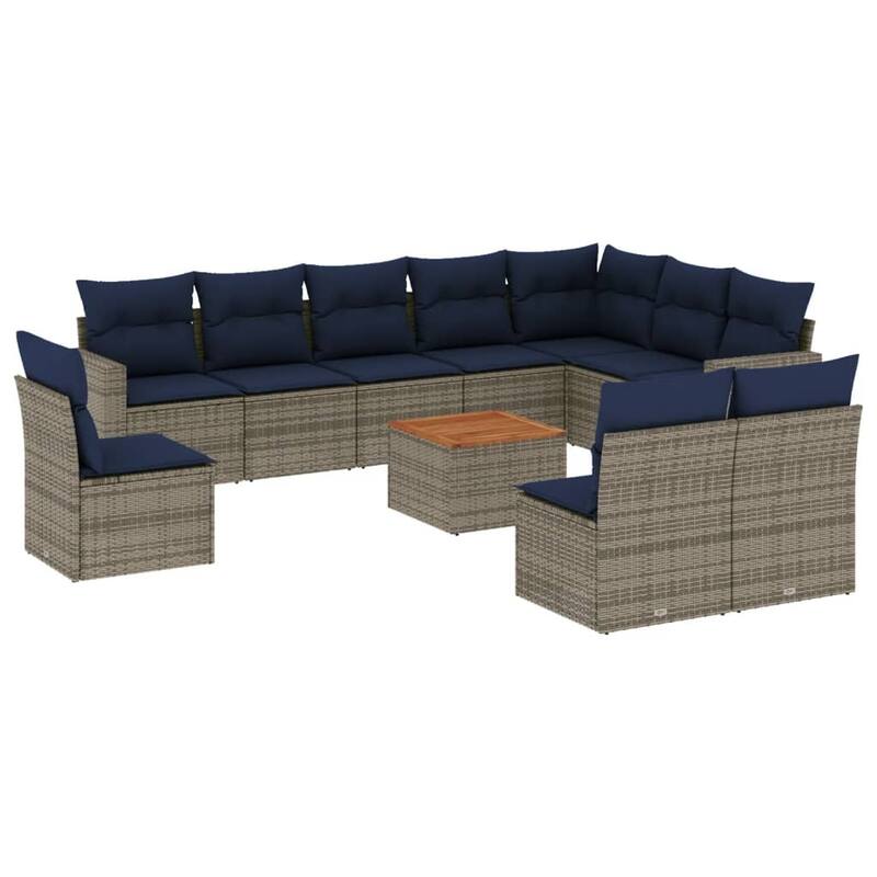 vidaXL Patio Sofa Set with Cushions Outdoor Furniture 11 Piece Poly Rattan - 25.8x 24.4x 27.2