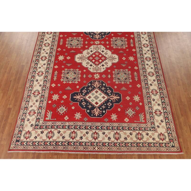 Red Kazak Oriental Area Rug Handmade Traditional Wool Carpet - 9'0"x 12'8"