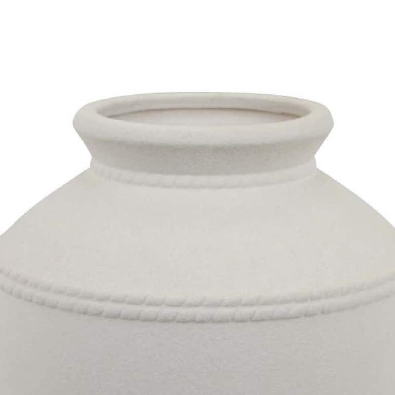 Samie Round Accent Vase, Rope-Like Details, White Ceramic 12 Inch