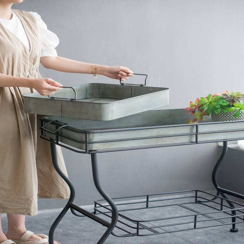 32x15x31" Galvanized Tray Table Accent Table