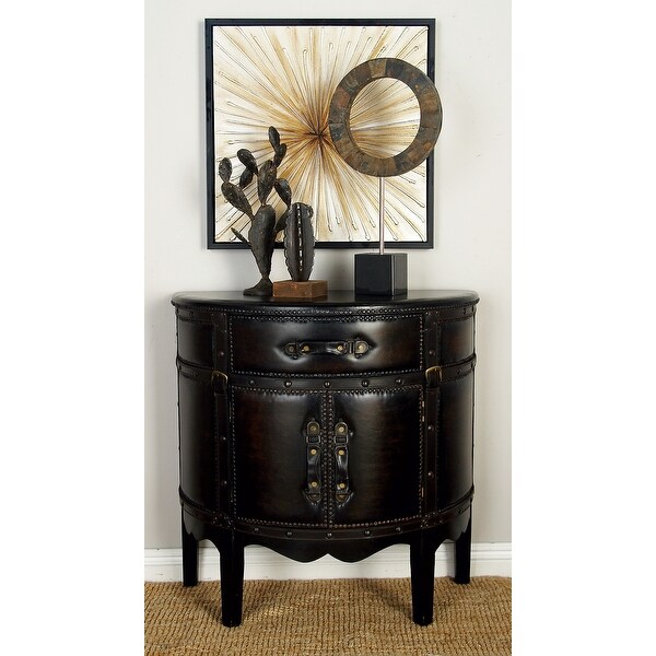 Decmode Wood and Faux Leather Cabinet