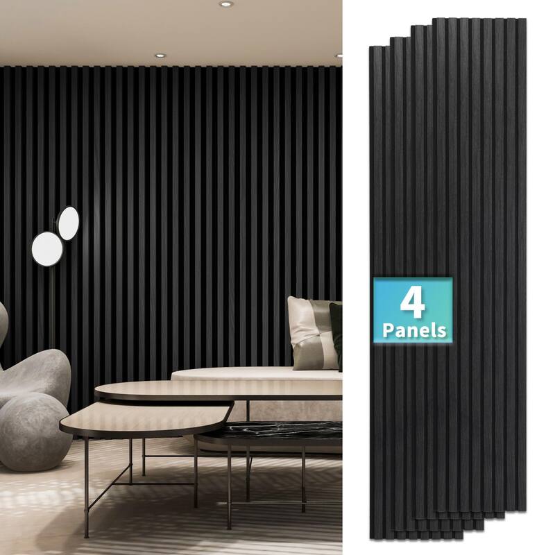 4 Panels 93"x12" MDF Slat 3D Wall Paneling Cover 31 Sq.Ft. - N/A - Gray Oak