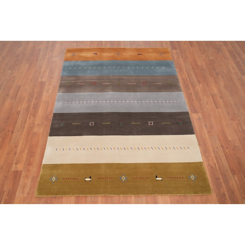 Hand Knotted Oriental 100% Wool Carpet Tribal Animal Pictorial Multi-Colored Gabbeh Area Rug - 5' 10'' X 4' 1''