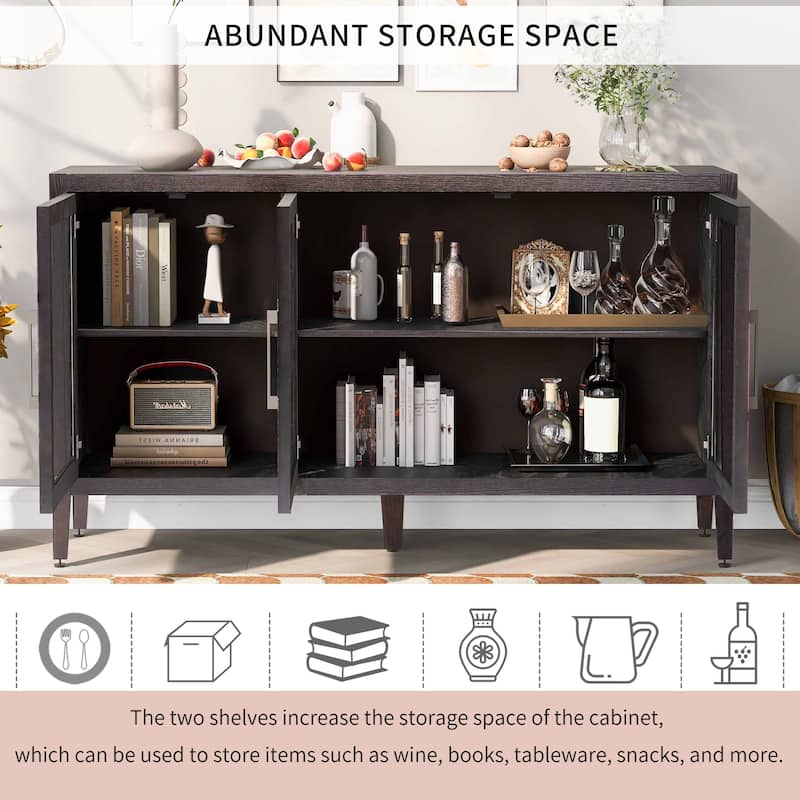 Modern MDF Storage Cabinet with Tempered Glass Doors and Adjustable Shelf for Living Room & Entryway