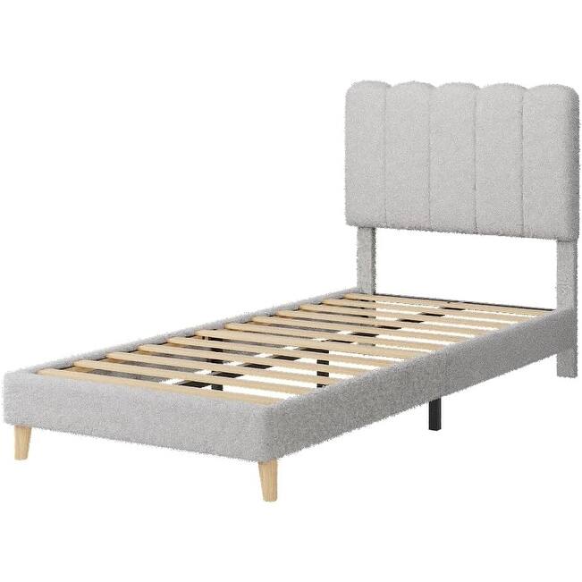 Twin Upholstered Platform Bed Frame with Wave Headboard, Wood Slats, No Box Spring Needed, for Kids or Teens