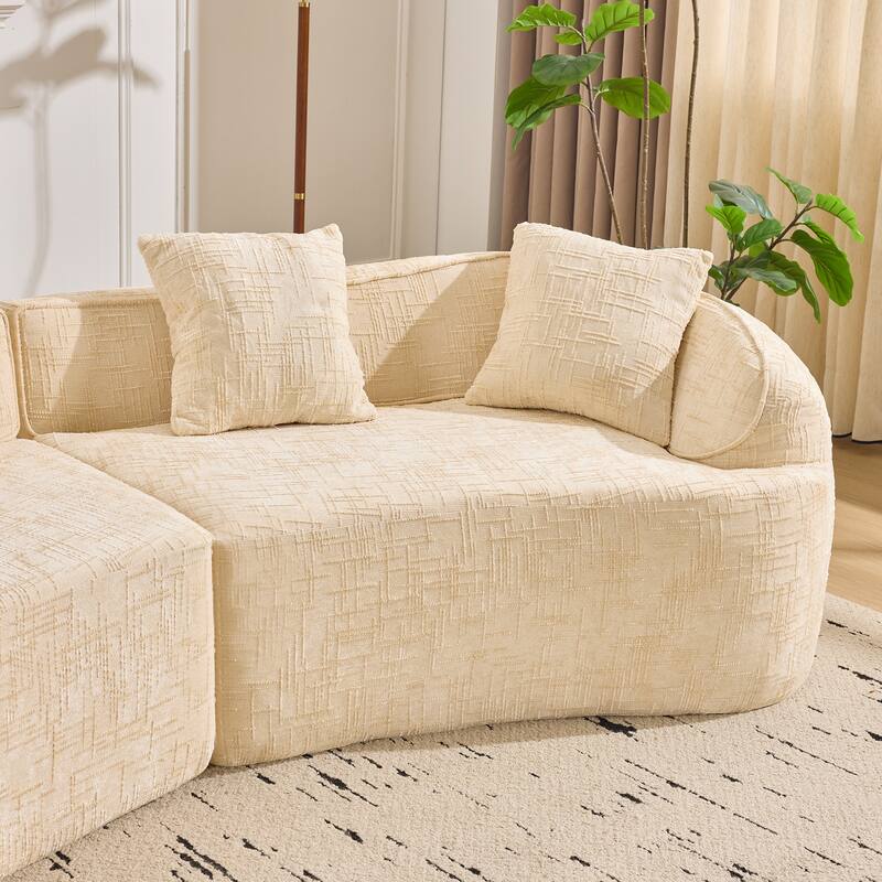 Curved Sectional Sofa with Pillows, Chenille Upholstered 4 Seater Sofa, Full-Compressed Deep Seat Sofa for Living Room