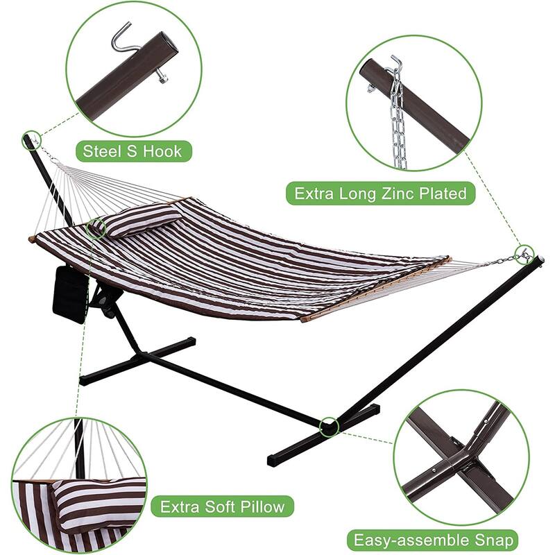Outdoor Cotton Rope Hammock with 12FT Steel Stand
