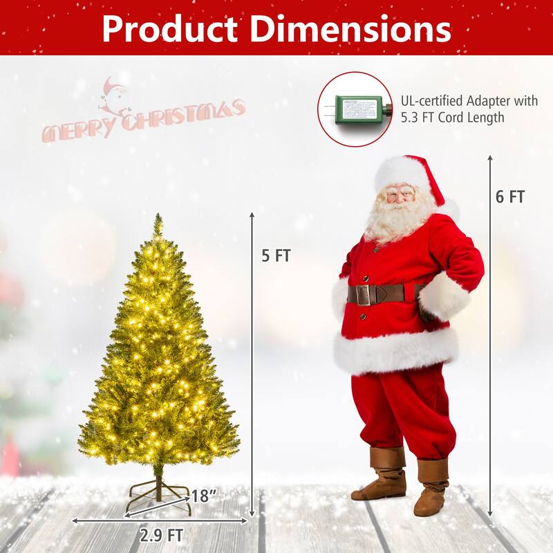 Gymax Artificial Christmas Tree w/990 Branch Tips 1000 Warm White LED