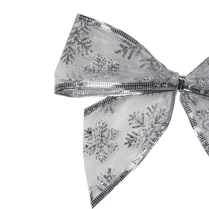 Sheer Snowflake 2-Loop Christmas Bow Decorations - 5.5" - Silver - Pack of 6