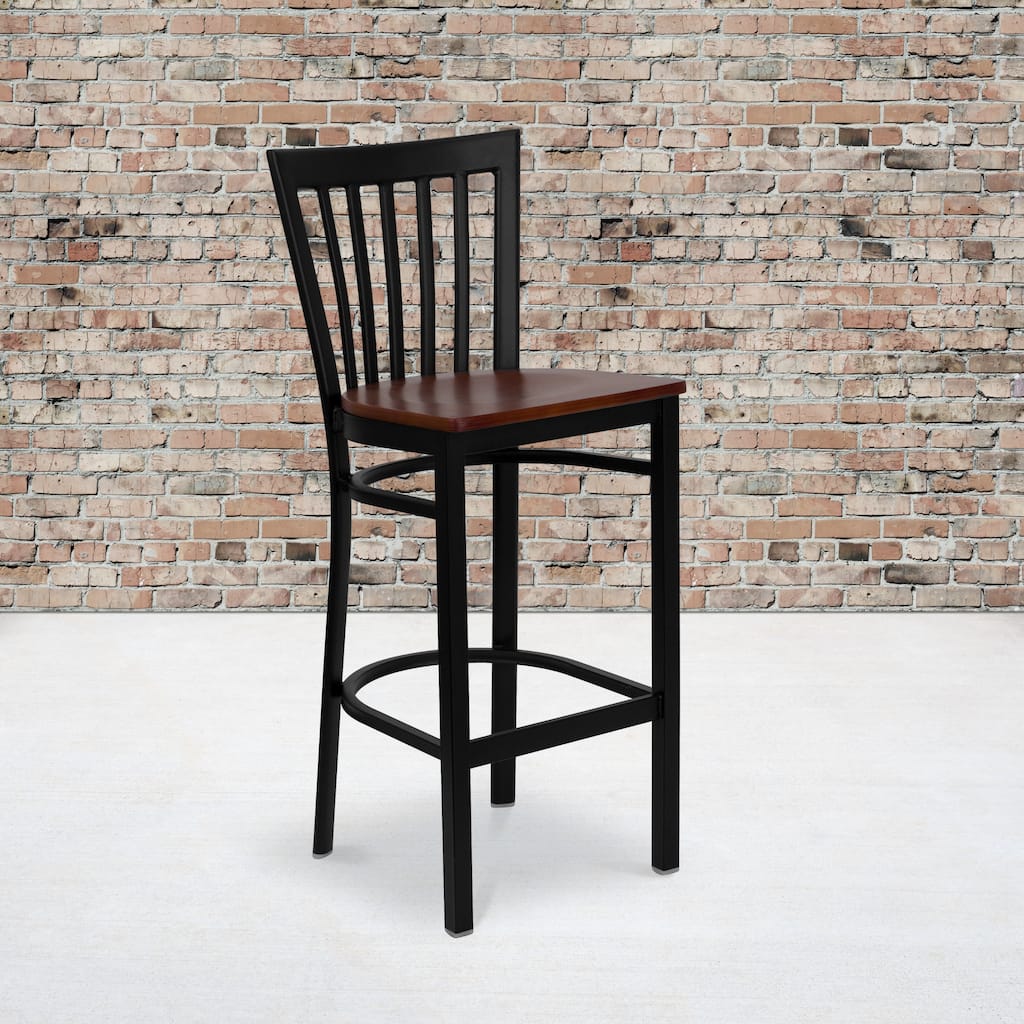 School House Back Metal Restaurant Barstool - 17.25"W x 19.5"D x 41.75"H - 17.25"W x 19.5"D x 41.75"H