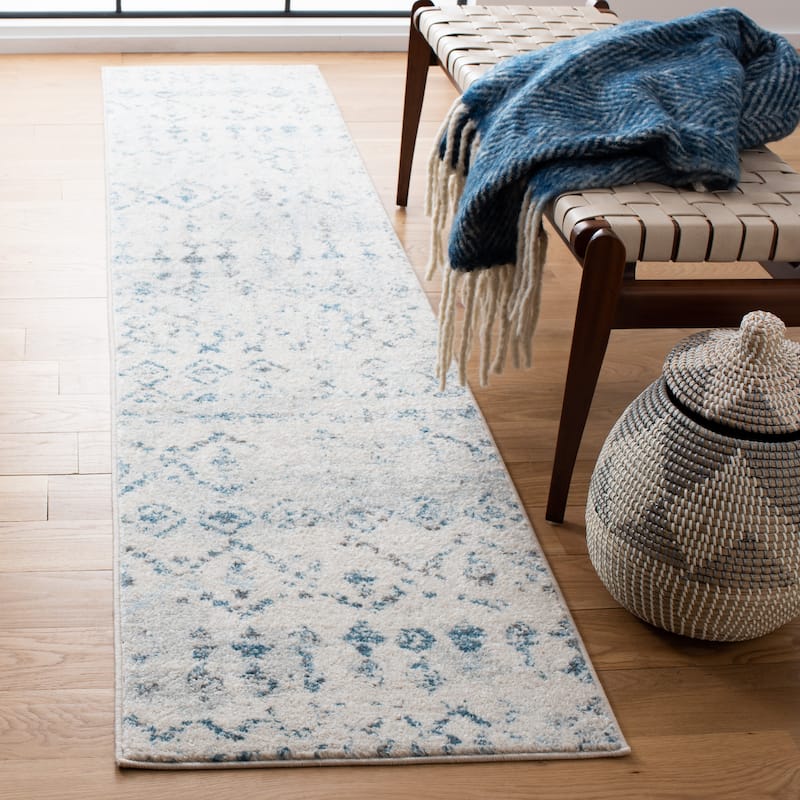 SAFAVIEH Tulum Cordie Boho Moroccan Distressed Rug - 2' x 9' Runner - Ivory/Turquoise