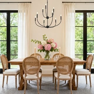 Oriea Modern Farmhouse 9-Light Black Classic Chandelier for Living Dining Room - D 32.3" x H 34"