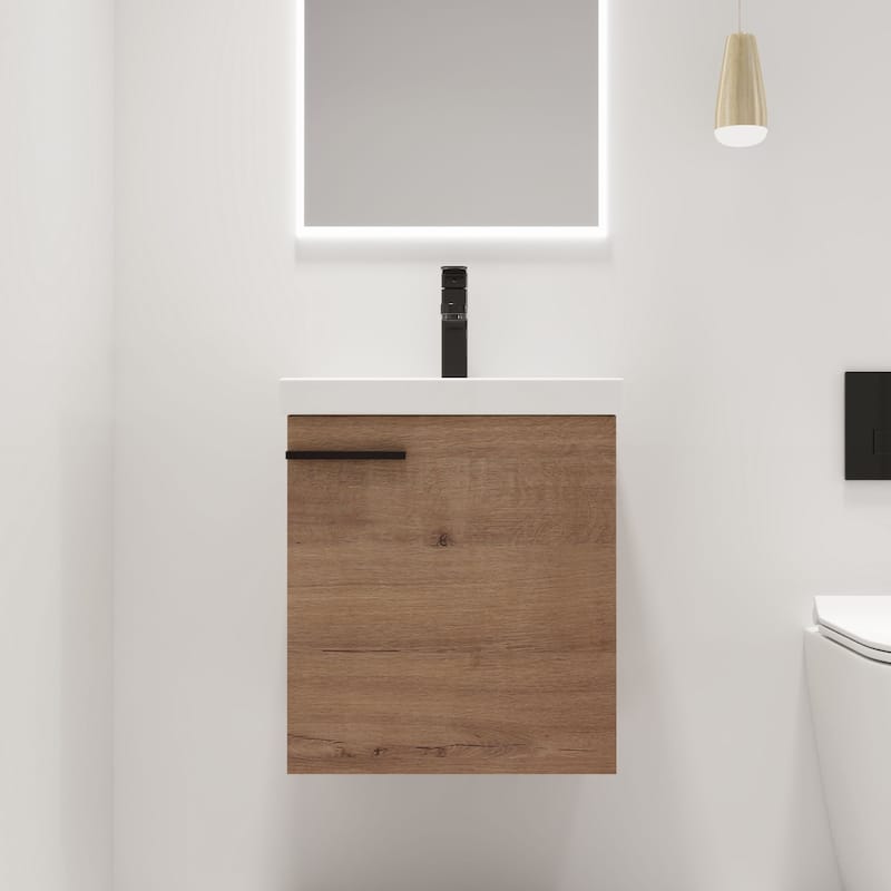 Malwee 18" Floating Bathroom Vanity, Mini Wall Mounted Bathroom Vanity with Ceramic Sink and Soft Close Door