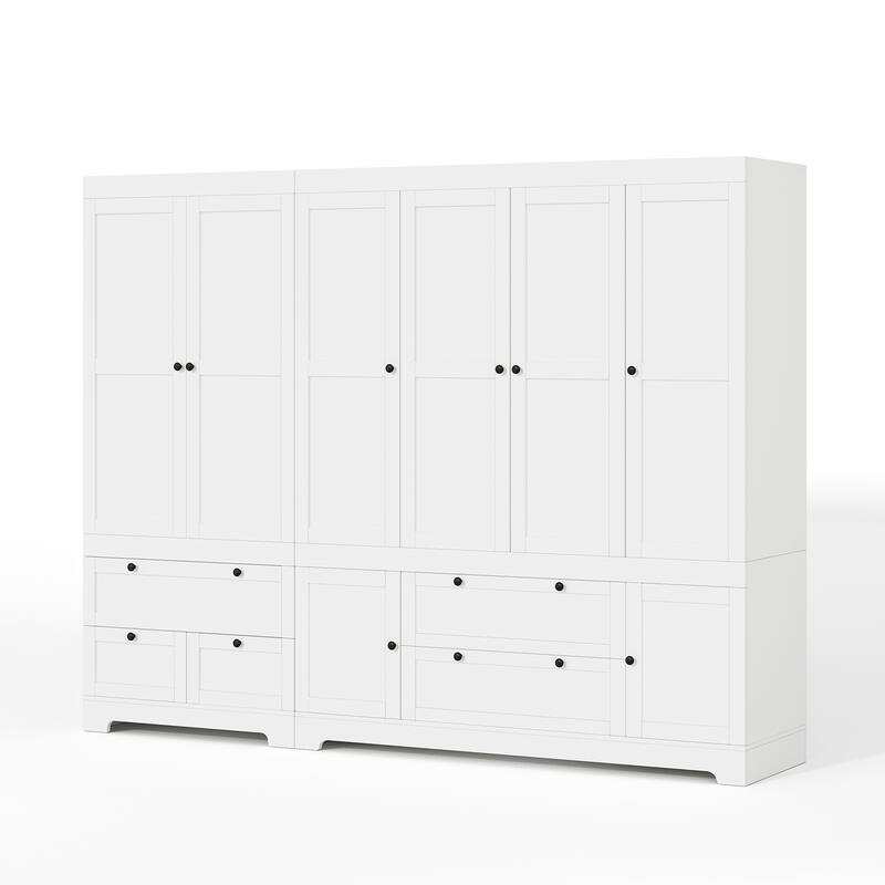 Meyreso White Modular Wardrobe Closet with Drawers, Convertible Stacking Armoire - N/A