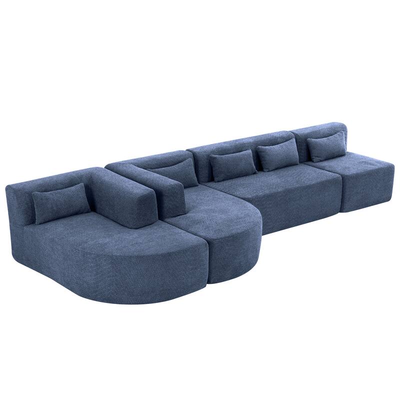 Upholstered Modular Sofa with 2 Curved Chaise Lounges and 5 Back Pillows, Free-Combination Sofa Couch for Living Room