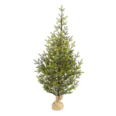 5’ Pre-Lit Potted Fraser Fir Artificial Christmas Tree, Clear Lights - 5 Foot