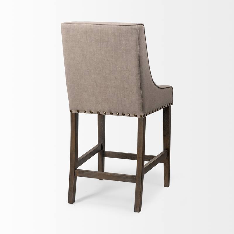 Kensington Beige Fabric Seat with Brown Solid Wood Frame Bar Stool
