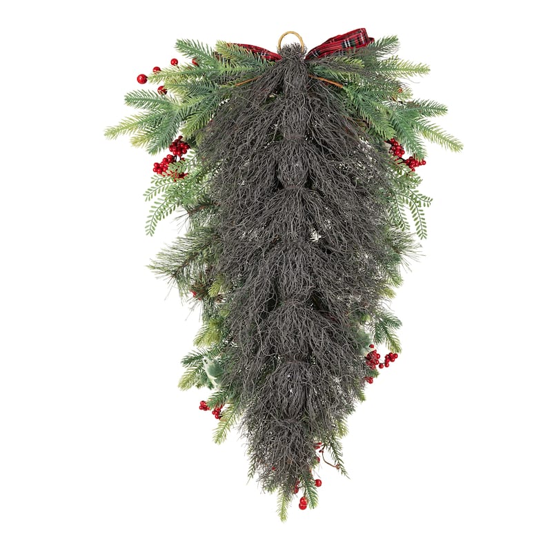 Glitzhome Christmas Berry Bow Pinecone Bell Holy Leaf Teardrop Swag Xmas Wreath